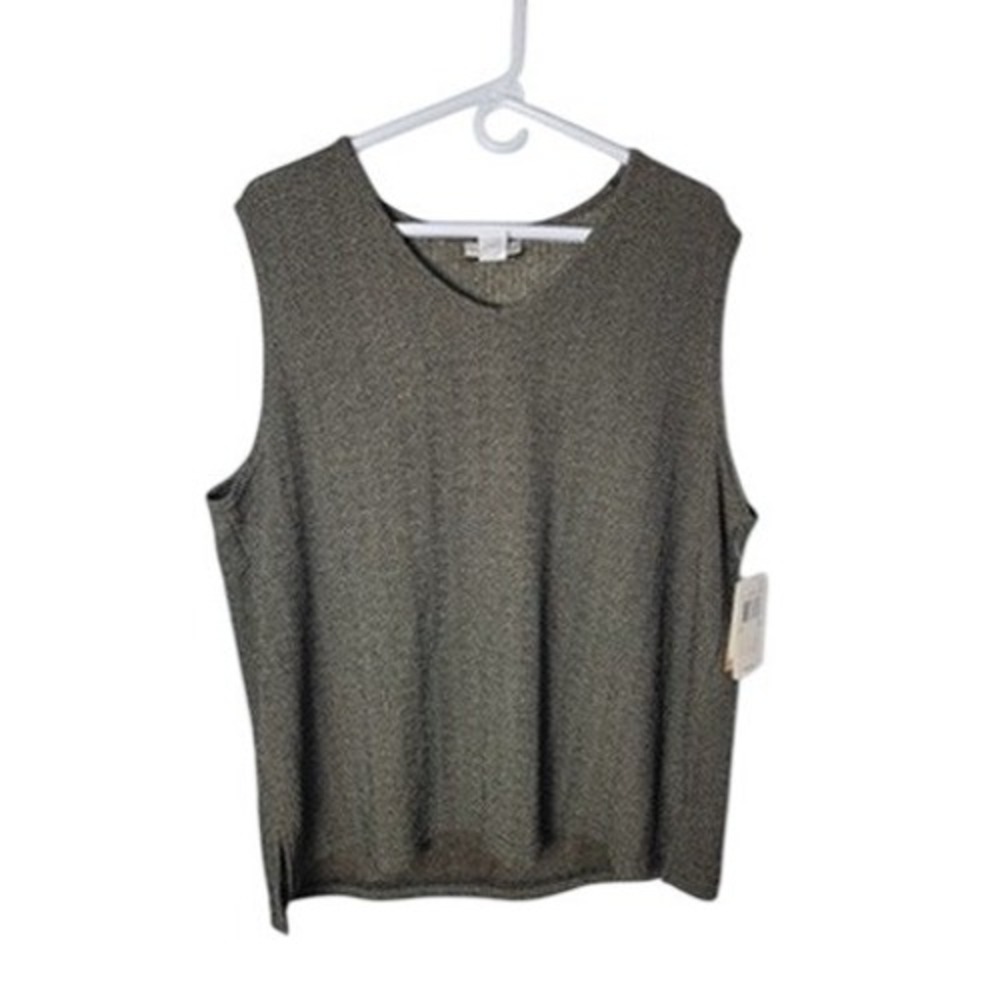 Notations Woman Taupe Marled V-Neck Sleeveless Knit Top 2X Made in USA 36463-00‎
